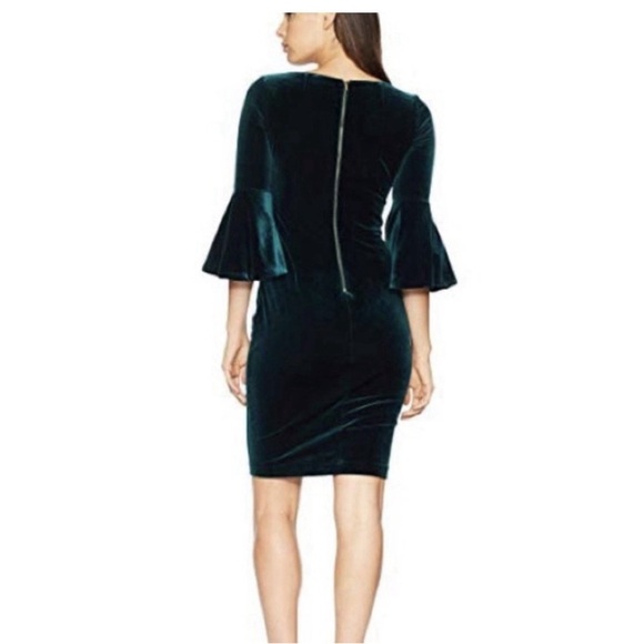 Calvin Klein Emerald Green Velvet 3/4 Bell Sleeve Sheath Dress Size 10 Stretch - Picture 2 of 7